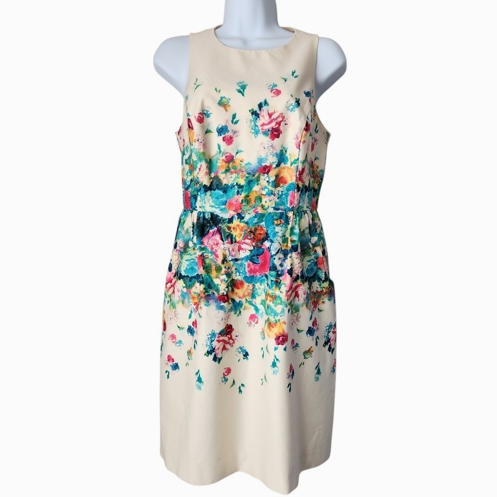 Anthropologie Maeve Tea Party Sheath Dress 6 Cream Coquette Office Siren
